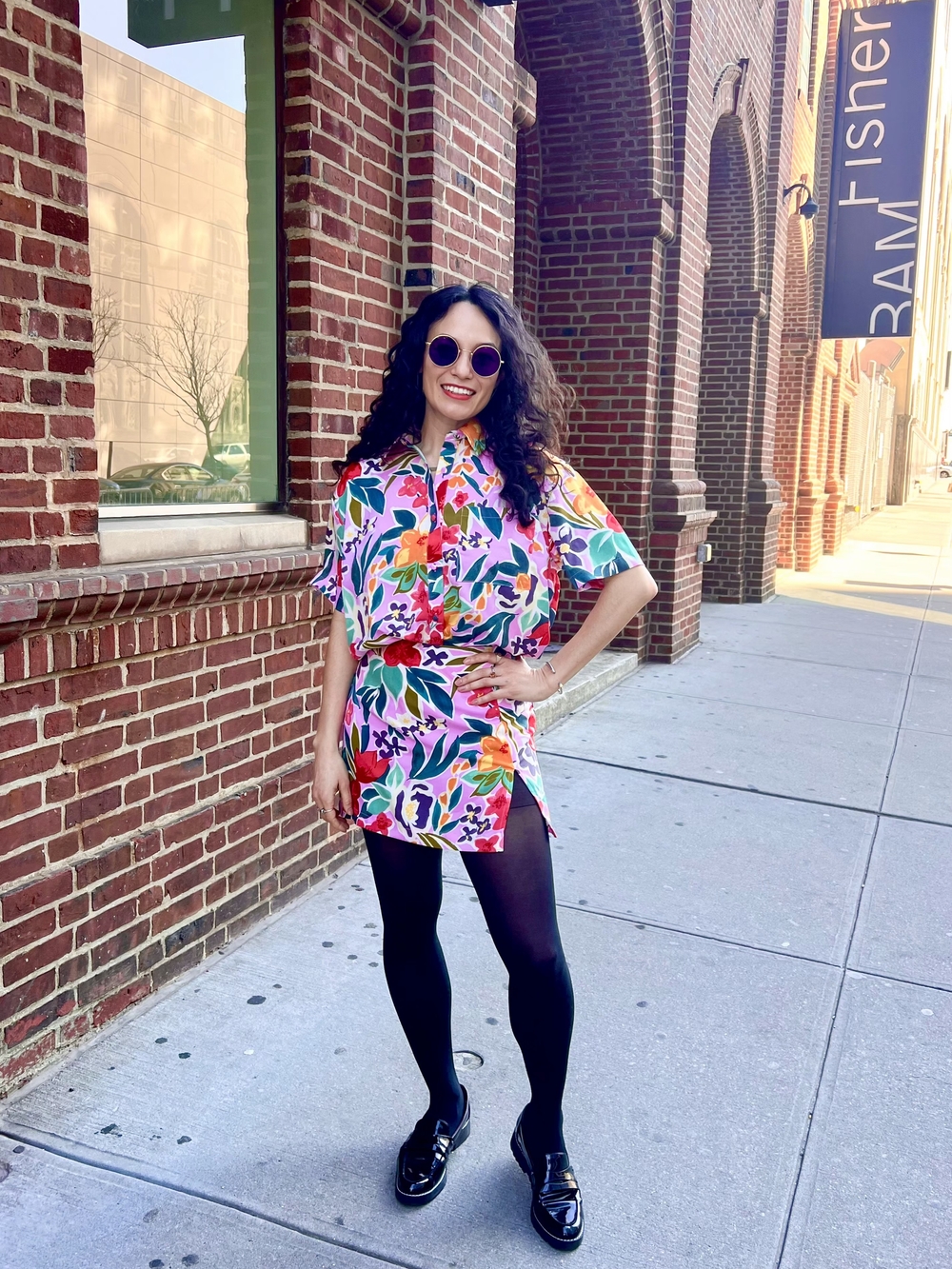 Floral Button-Up Shirt And Skirt Set in Pink, Green & Yellow